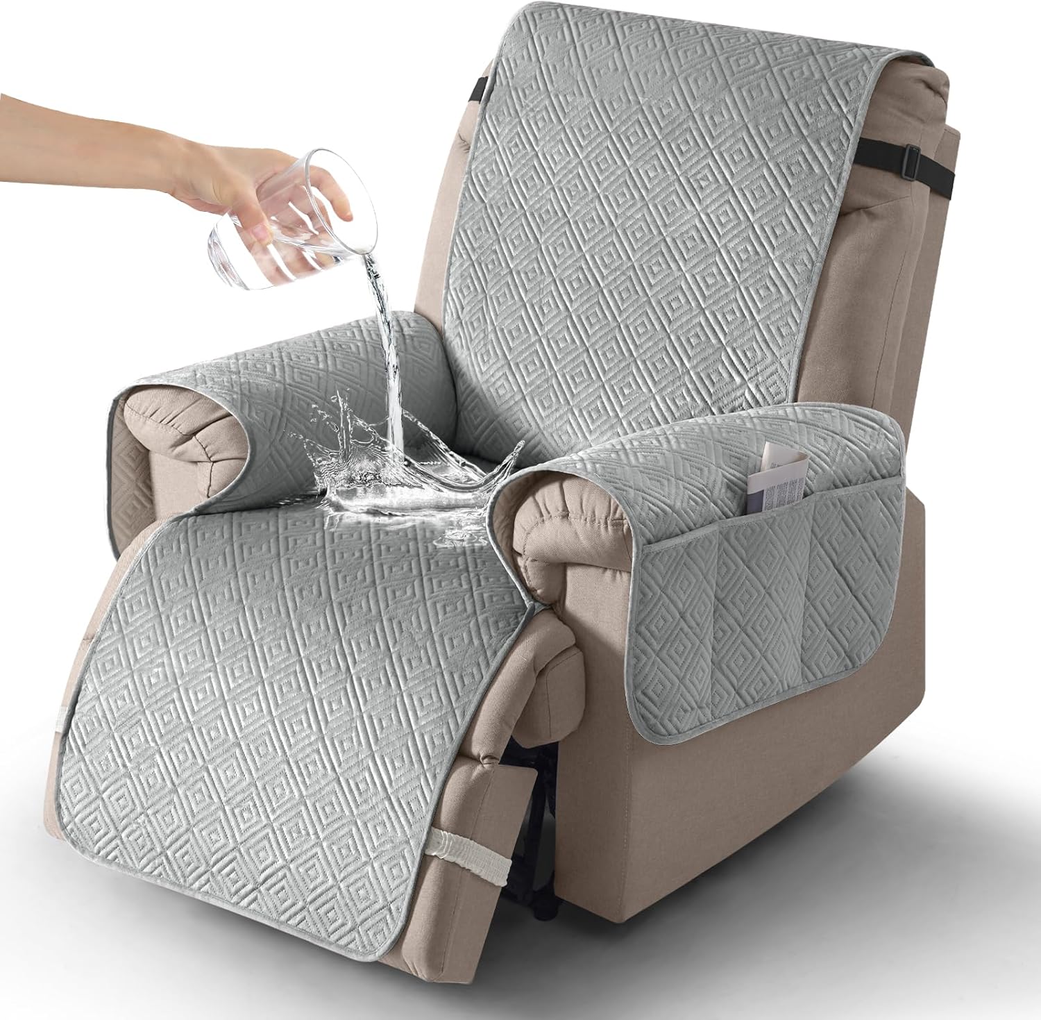 Timeles Velvet Recliner Chair Cover for Pets & Dogs, Light Gray