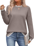 Womens Crewneck Pullover Sweater Long Sleeve Knit Side Slit - Soft