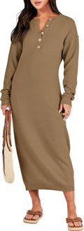 ANRABESS Women Waffle Knit Midi Sweater Dress - Cozy Oversized Fit