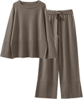 Womens 2 Piece Oversized Knit Sweater Set - Cozy Wide Leg Lounge Worn