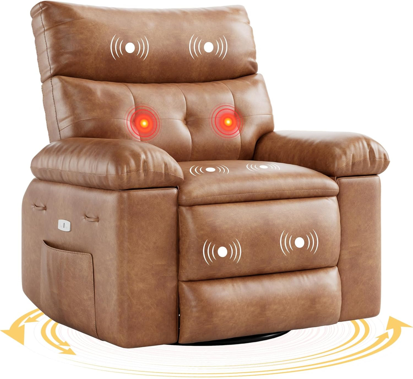 GarveeHome Swivel Massage Recliner: Vibration + Heat