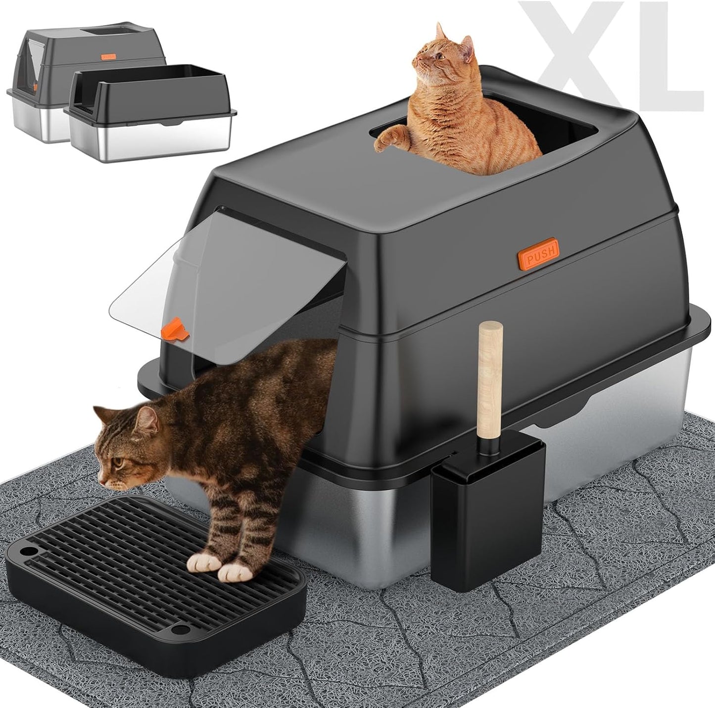 XL Stainless Steel Litter Box Set by Lobeve - Odor-Free!