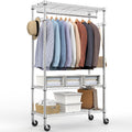 Heavy Duty Chrome Garment Rack with Wheels 750 lb Capacity - 3-Tier