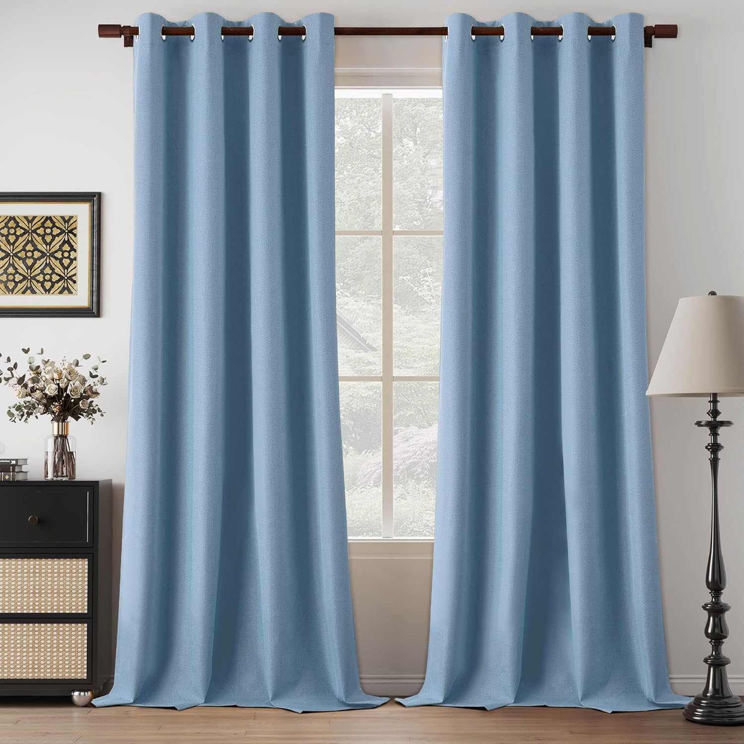 100% Blackout Blue Curtains for Energy Saving Home Decor