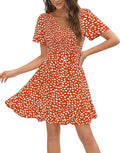 Annebouti Summer Flutter Sleeve V Neck Smocked Mini Dress - Versatile
