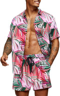 Men's Hawaiian Matching Set Floral Button Down and Shorts