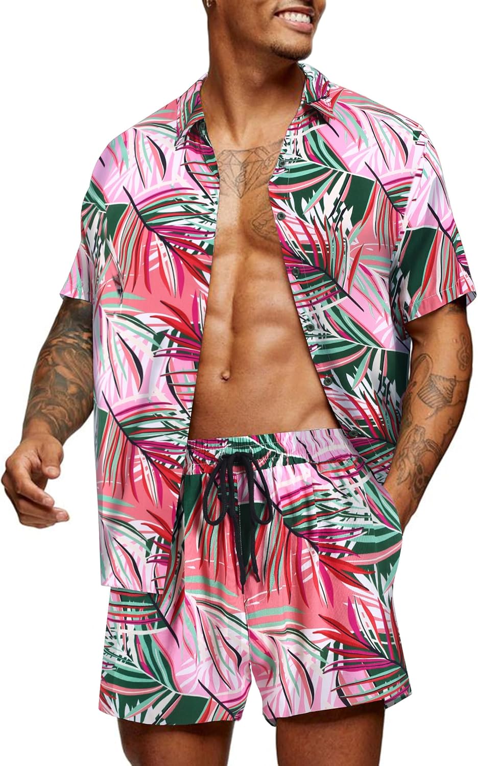 COOFANDY Men's Hawaiian Matching Set for Summer Beach Fun