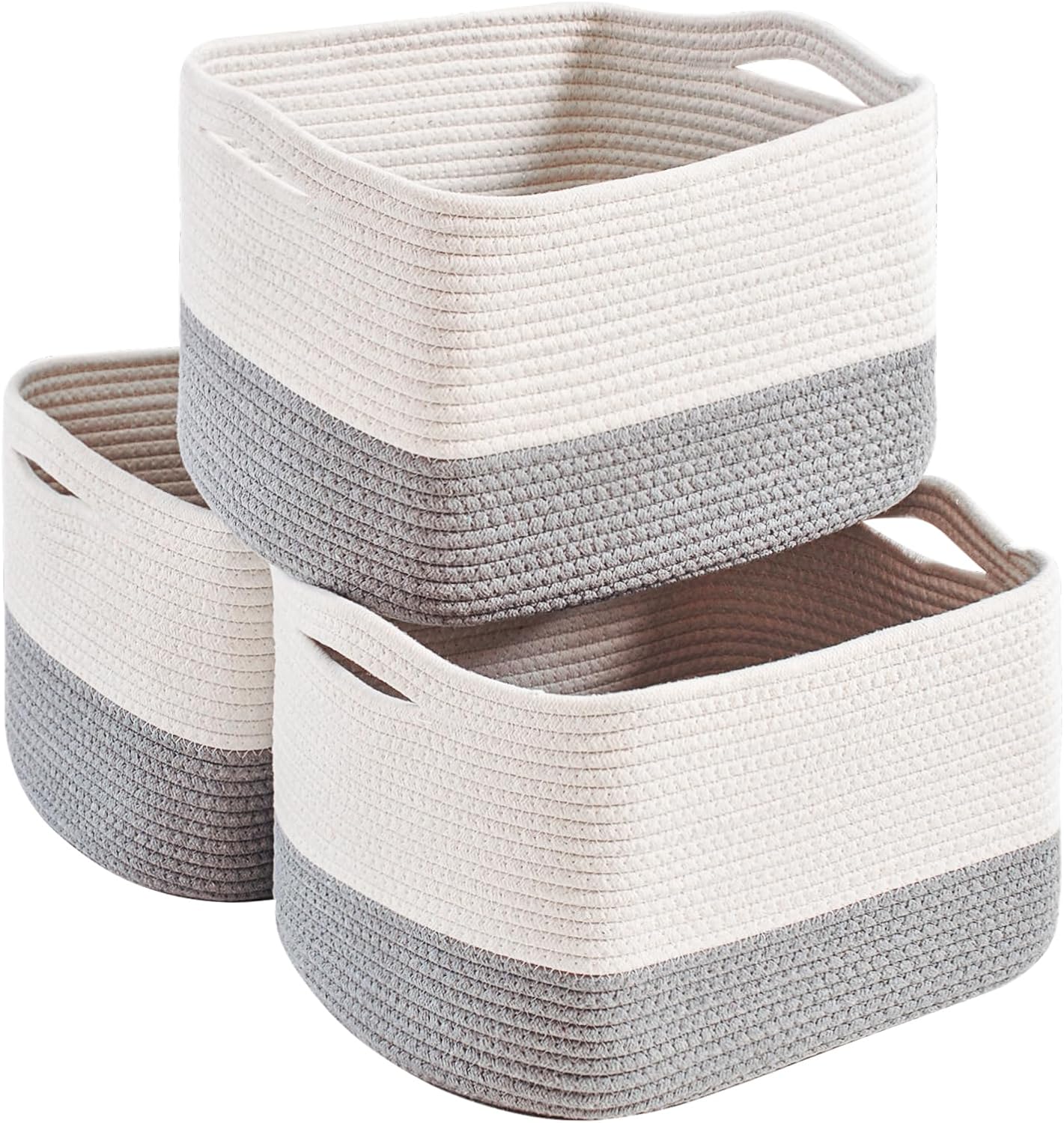 Grey Storage Baskets for Organizing Shelves, Pack of 3 Baskets