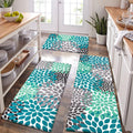 Kitchen Anti-Fatigue Mats 3 PCS Set - Cushioned Teal Boho Flower