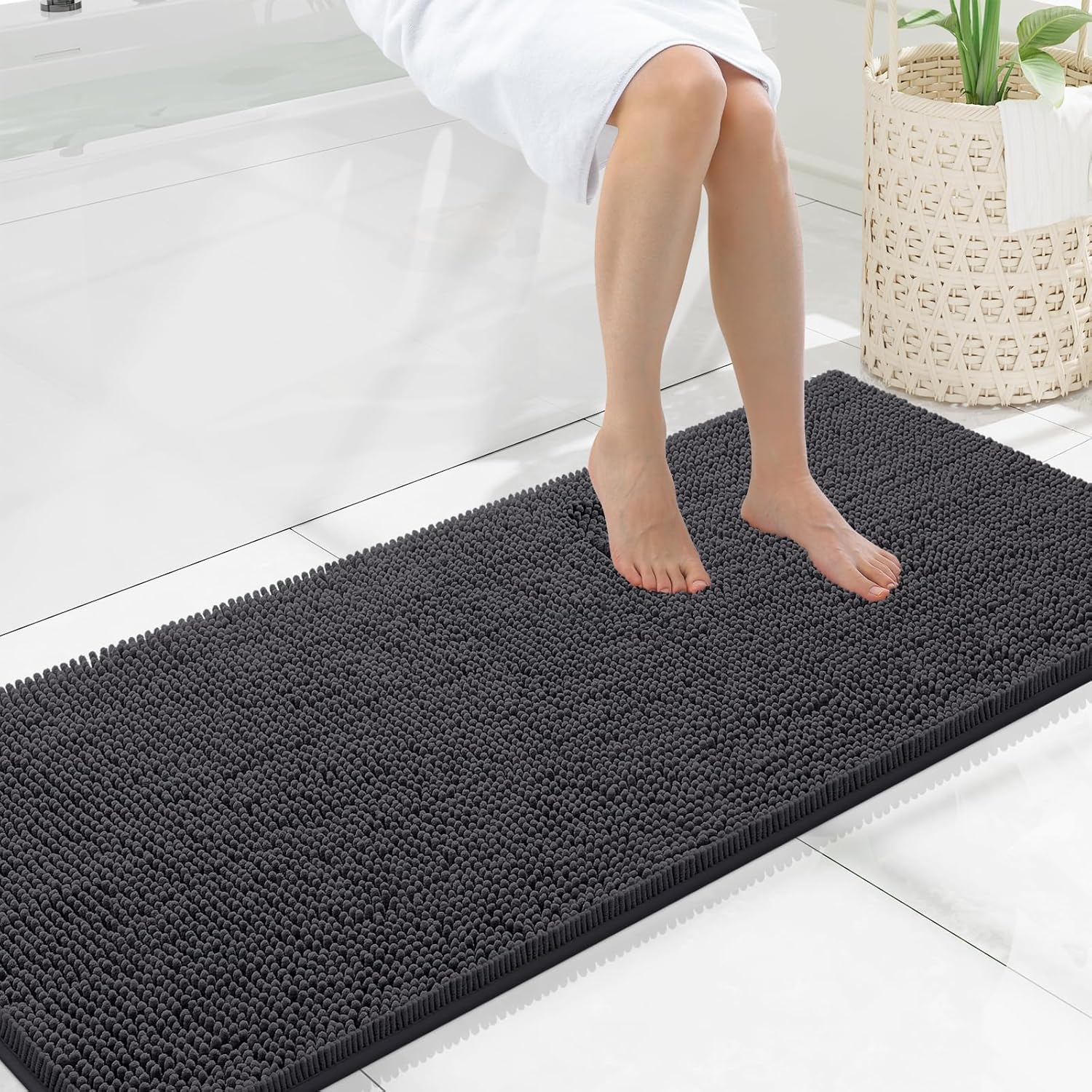 Smiry Luxury Chenille Bathroom Rugs - Soft, Absorbent, Non-Slip