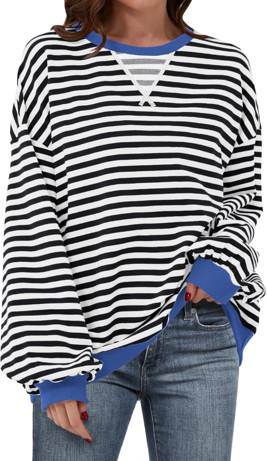 ANRABESS Striped Oversized Sweatshirt - Cozy Fall Essential