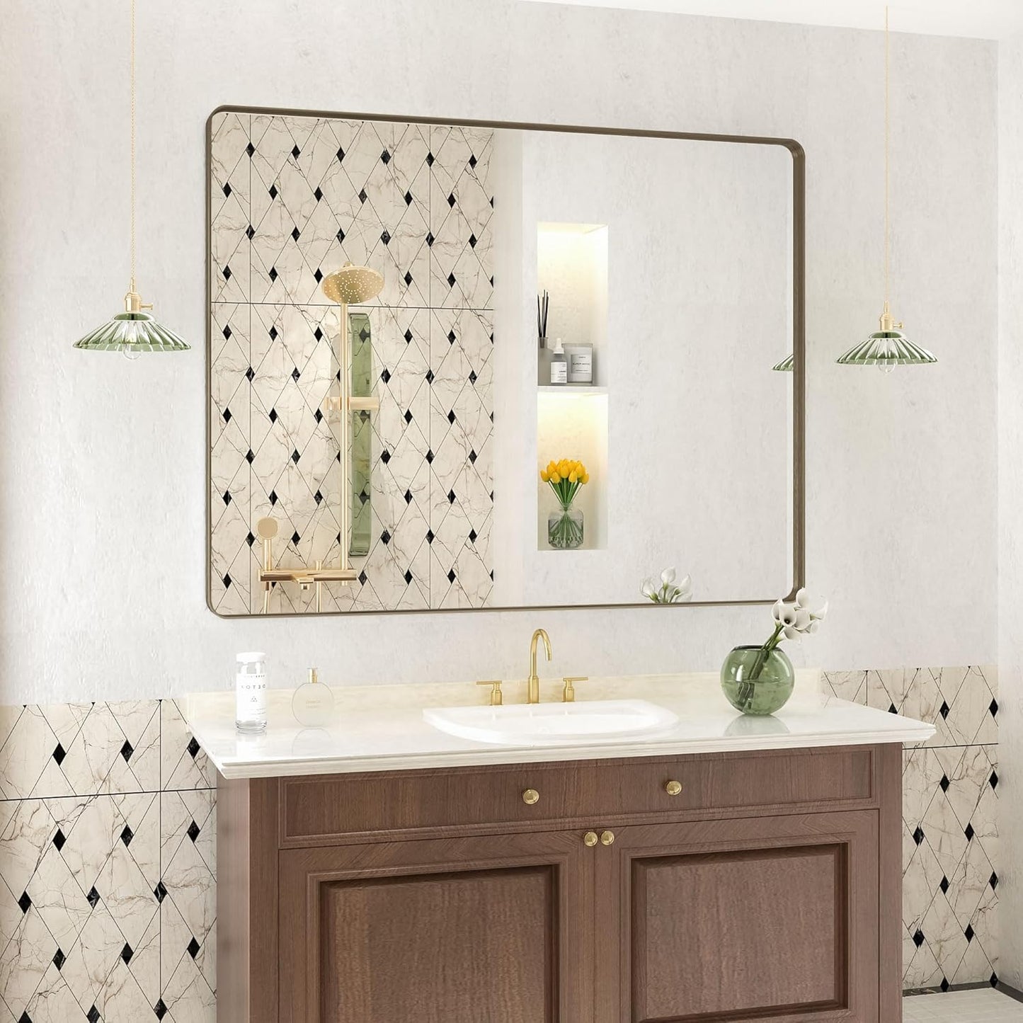 40x30 Bronze Brushed Bathroom Mirror for Elegant Spaces