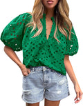 Women's Eyelet Lace V Neck Summer Top - Button Front Style
