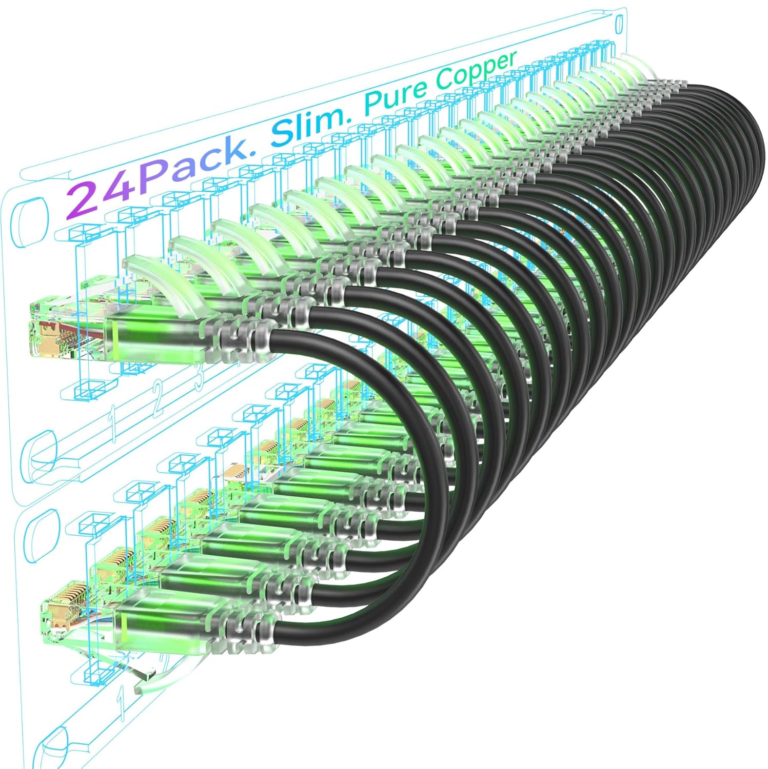 Cat6a Patch Cables Slim 15ft for Neat Network Organization