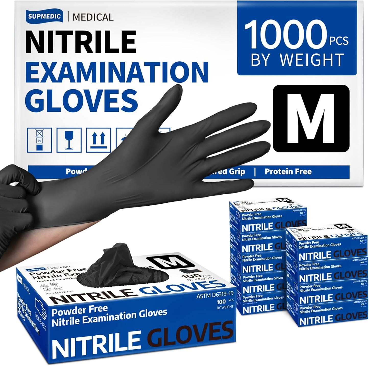 Medical Soft Max Nitrile Exam Gloves - 1000Pcs Disposable Black