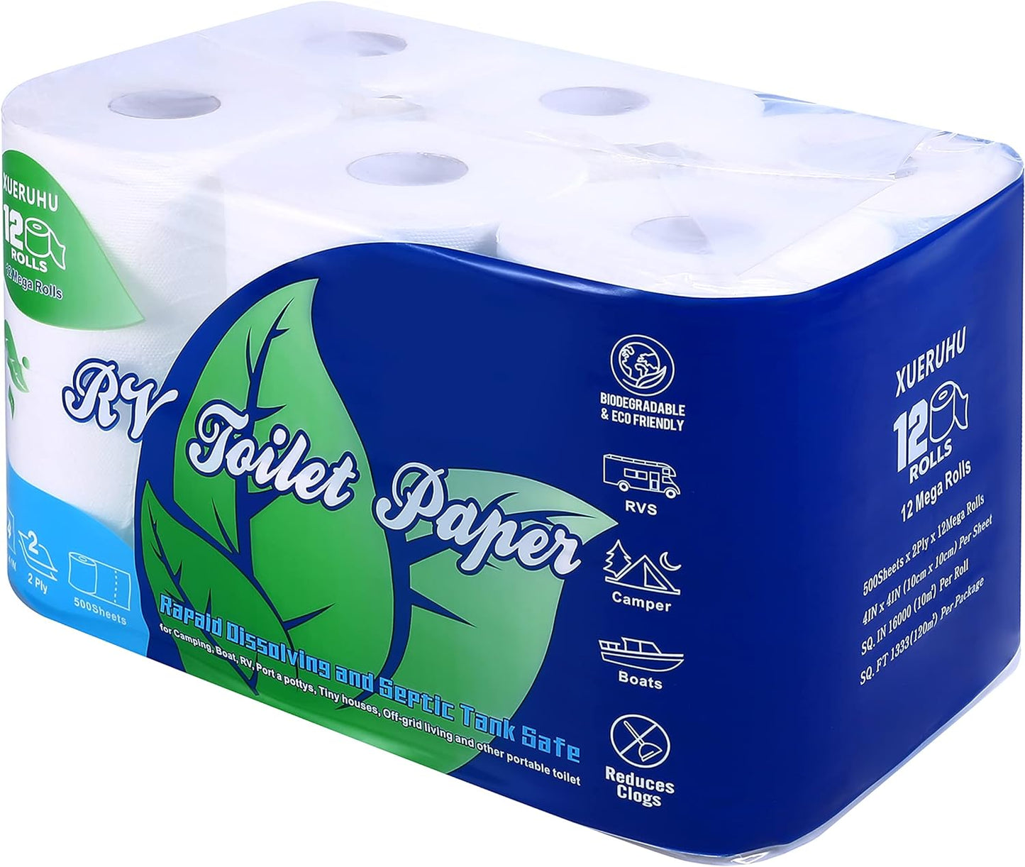 Biodegradable 2 Ply RV Toilet Paper 12 Rolls