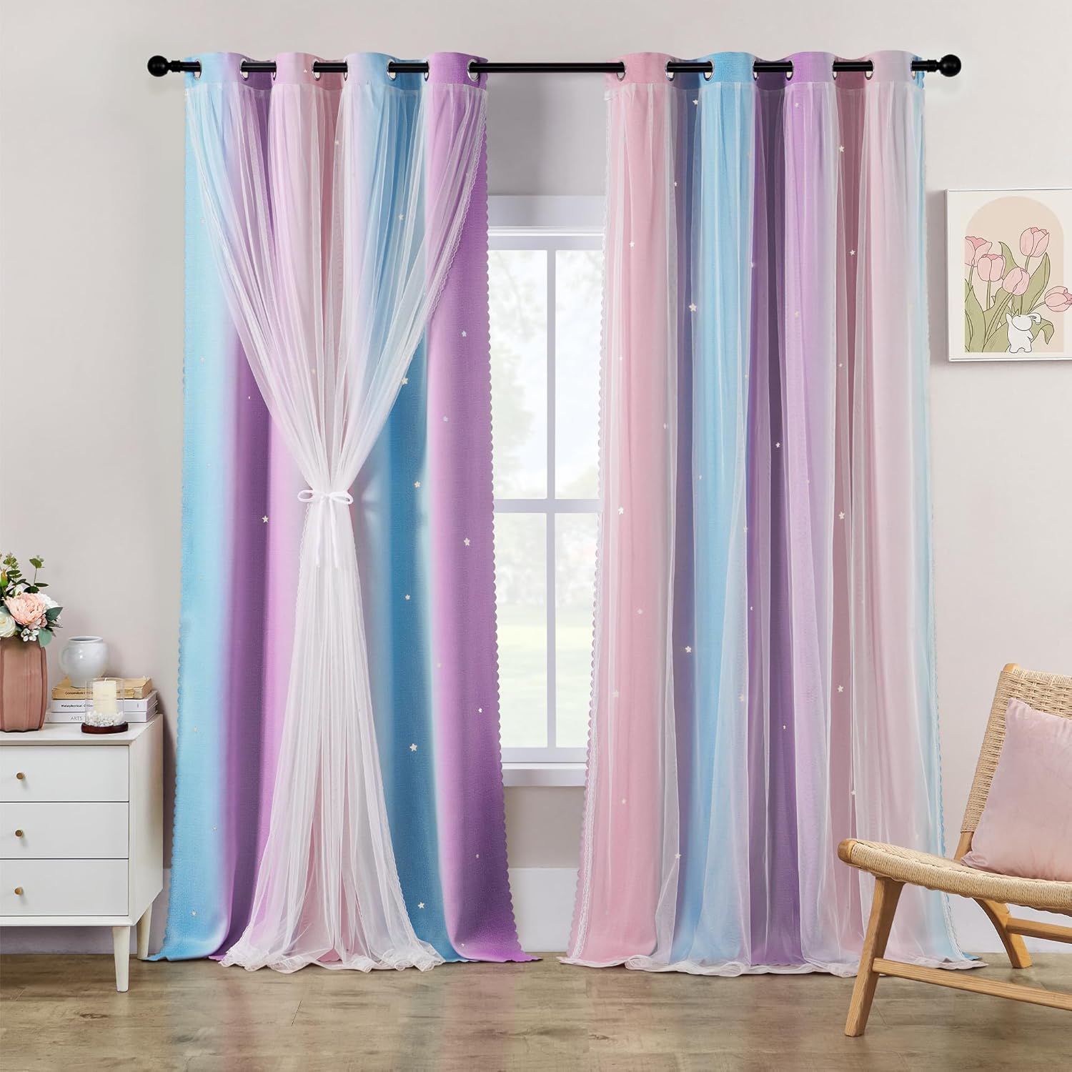 Colorful Rainbow Blackout Curtains for Kids Bedroom Decor