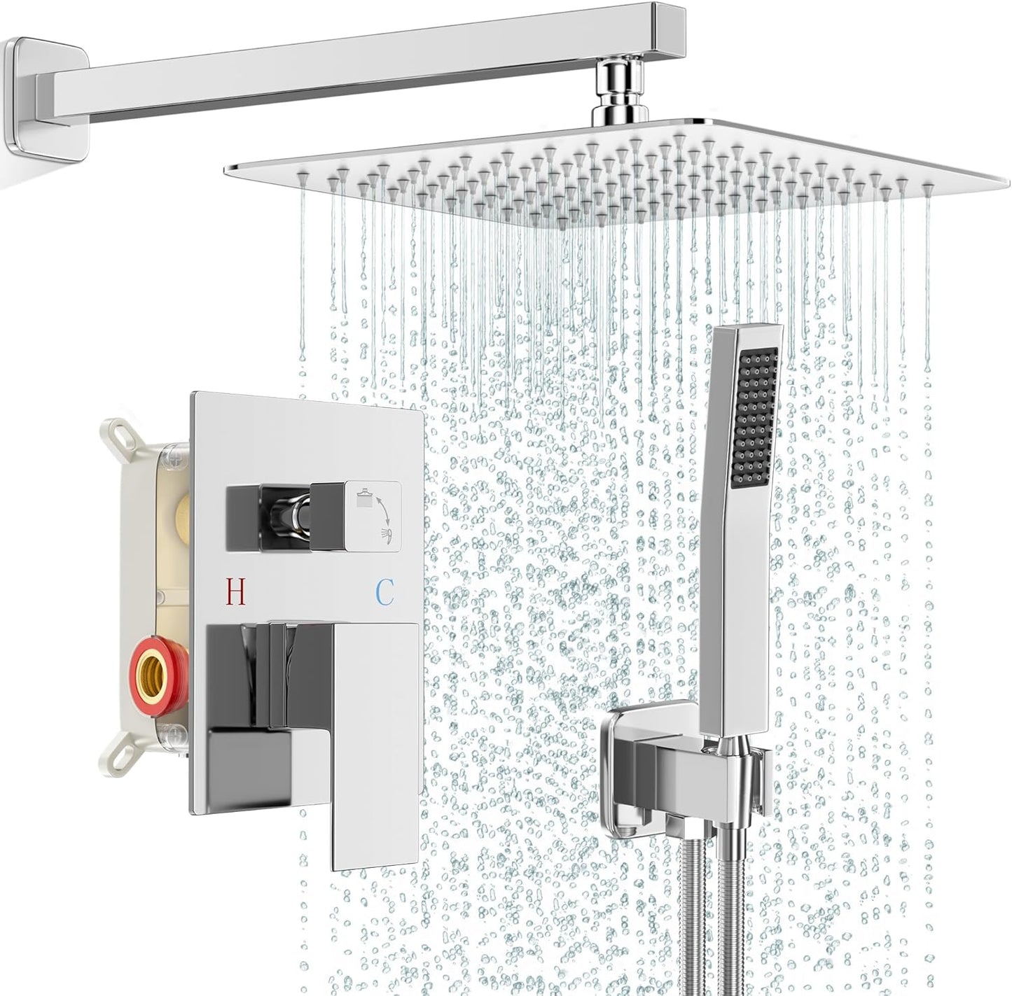 Shower Faucet Set with Square Rain Shower Head for Bathroom