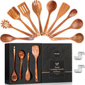 Wooden Spoons for Cooking - 10 PCS Teak Utensil Set Gift Box