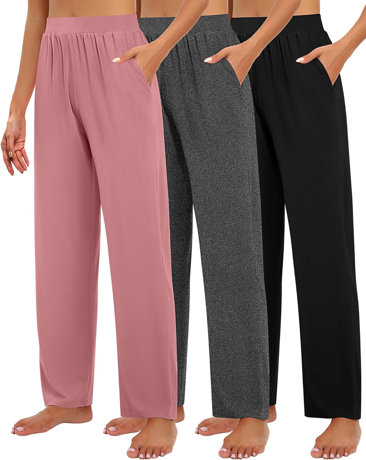 Cozy Wide Leg Lounge Pants for Women - 3 Pack Comfy Slacks