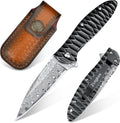 Damascus Pocket Knife with Stainless Steel Handle for EDC Use