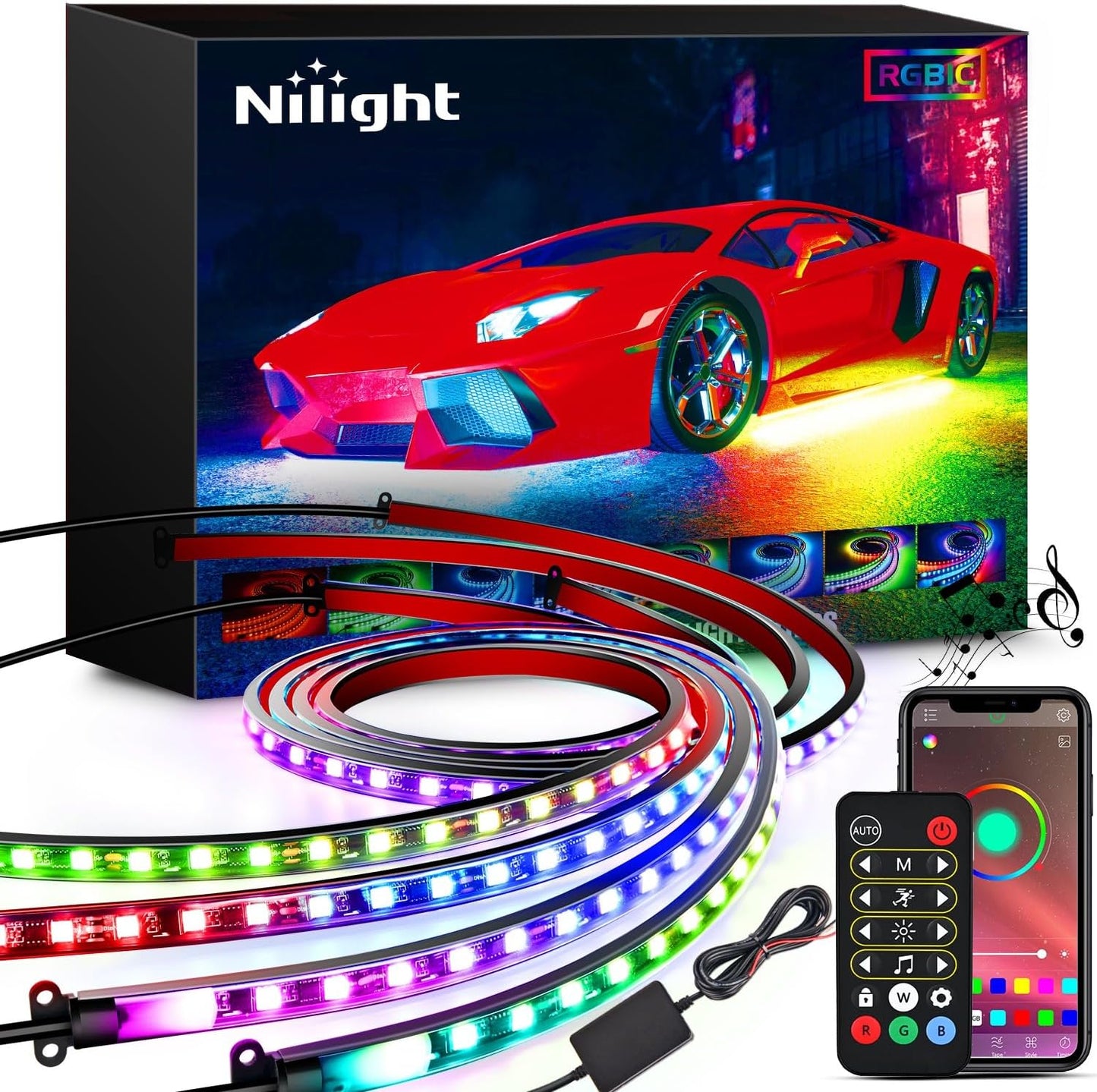 Nilight Car Underglow Neon Accent Strip Lights with Remote Control