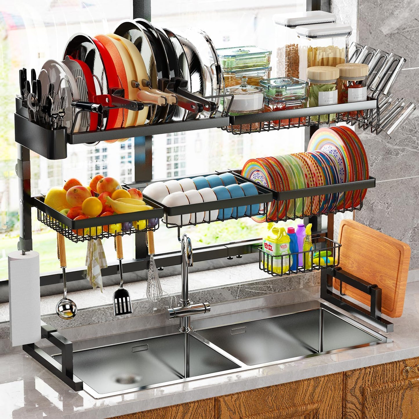 Over Sink Dish Drying Rack with Expandable Height and Length