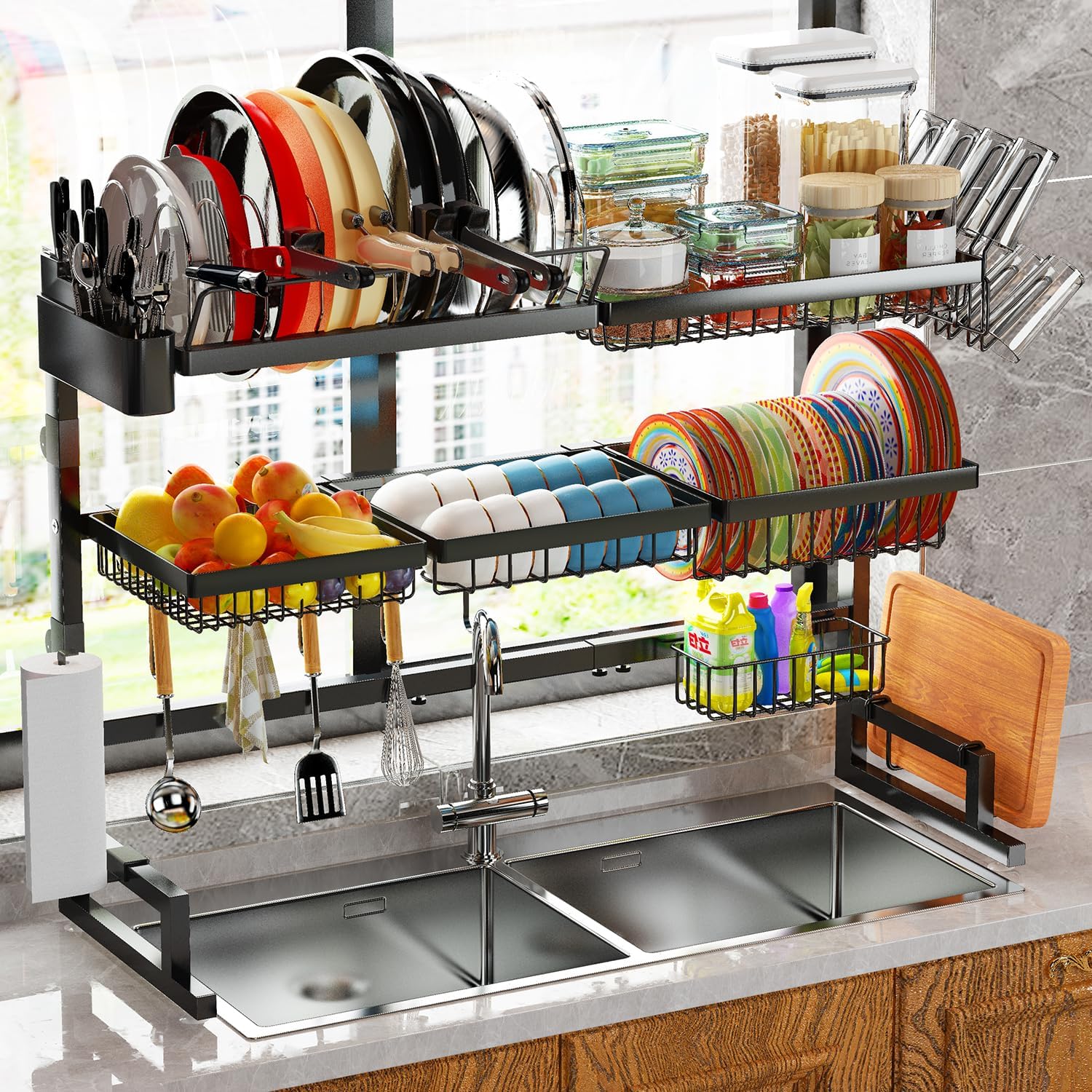 Over Sink Dish Drying Rack with Expandable Height and Length