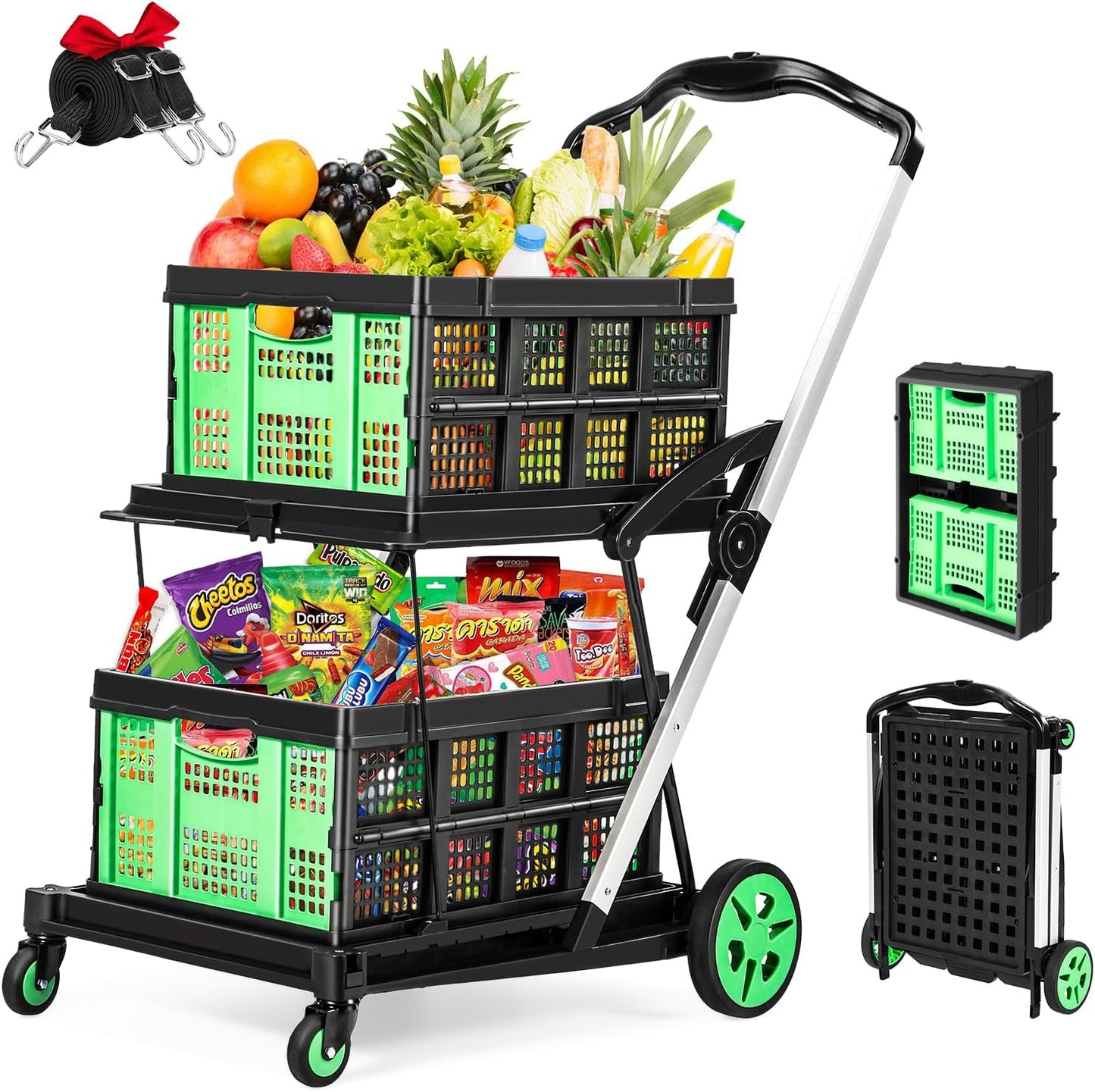 200lbs Foldable Shopping Cart for Groceries and Travel Needs