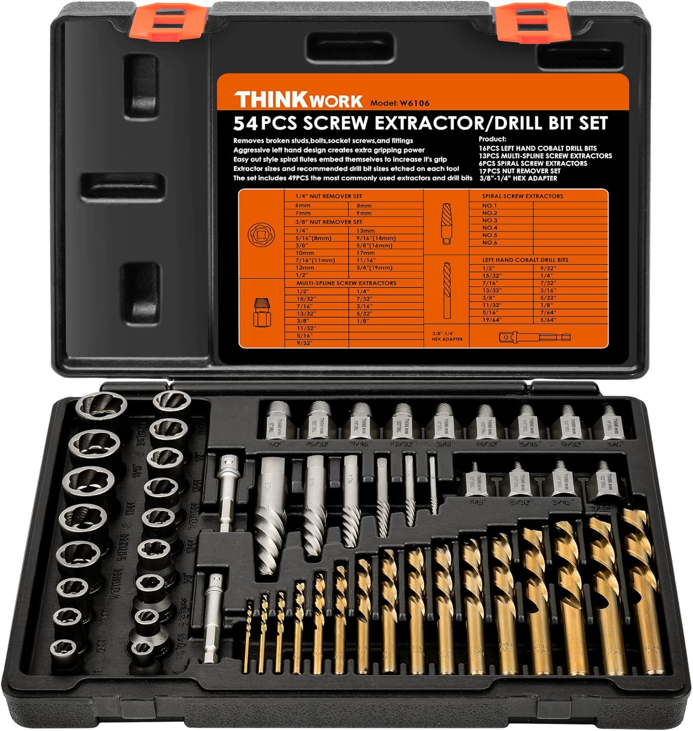 THINKWORK Broken Bolt Extractor Kit for Easy Out Screw Removal