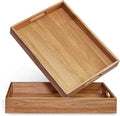 Acacia Wood Serving Tray with Handles Set of 2 - Stylish Durable Trays