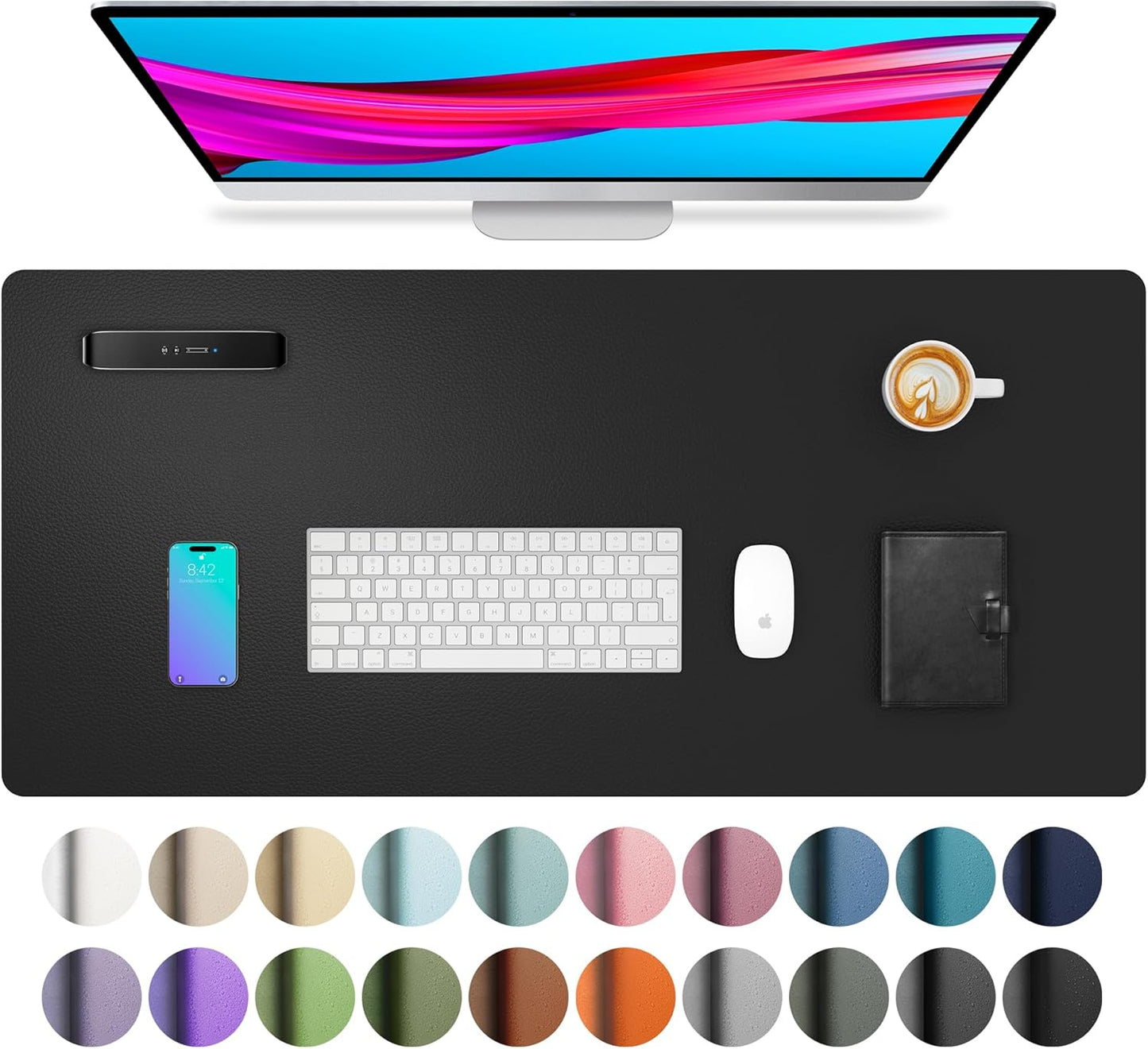 Aothia Black Leather Desk Pad: Waterproof & Non-Slip
