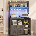 Itaar Coffee Bar Cabinet Bakers Rack with Power Outlet and Storage