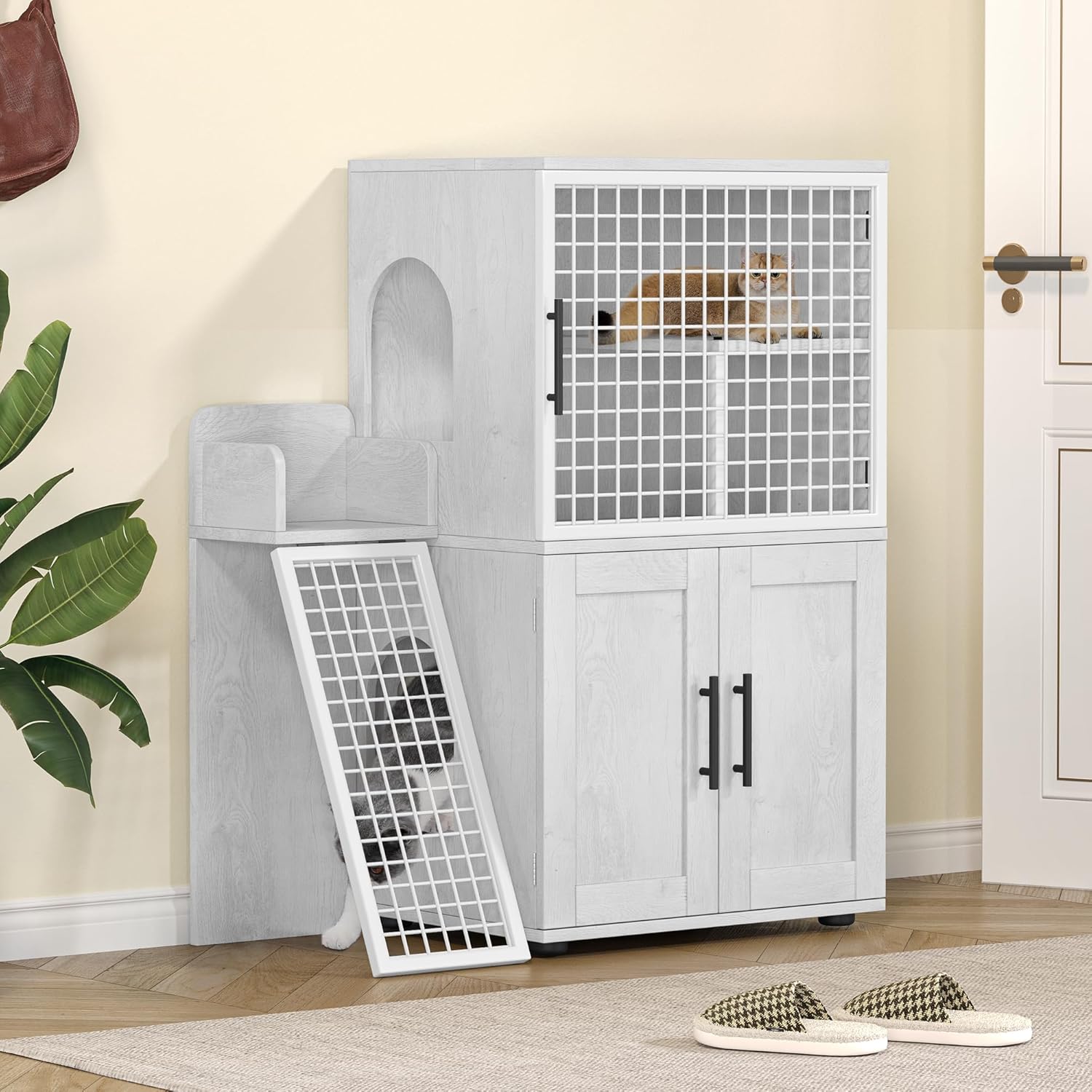 Modern Cat Litter Box Enclosure with Platform for Stylish Homes