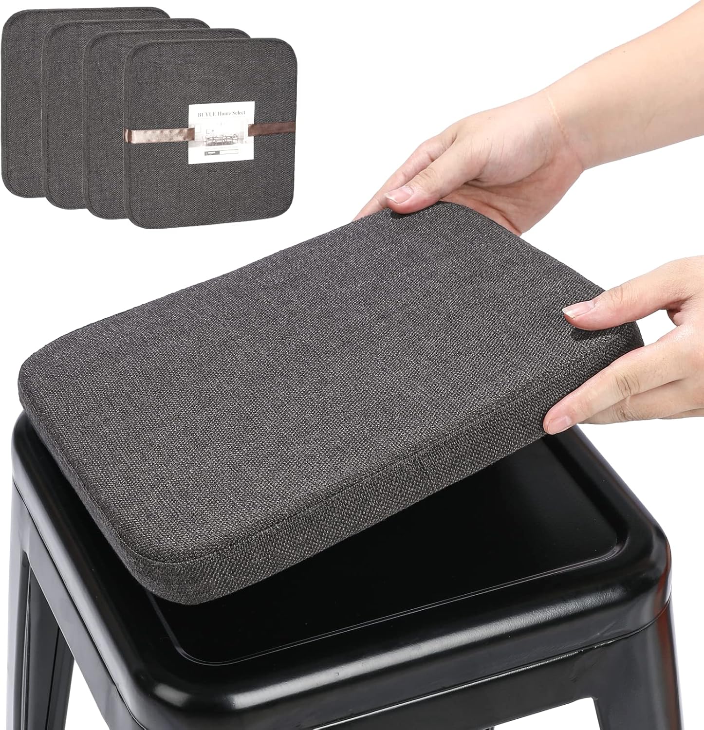 BUYUE Woven Fabric Magnetic Bar Stool Cushions Set of 4