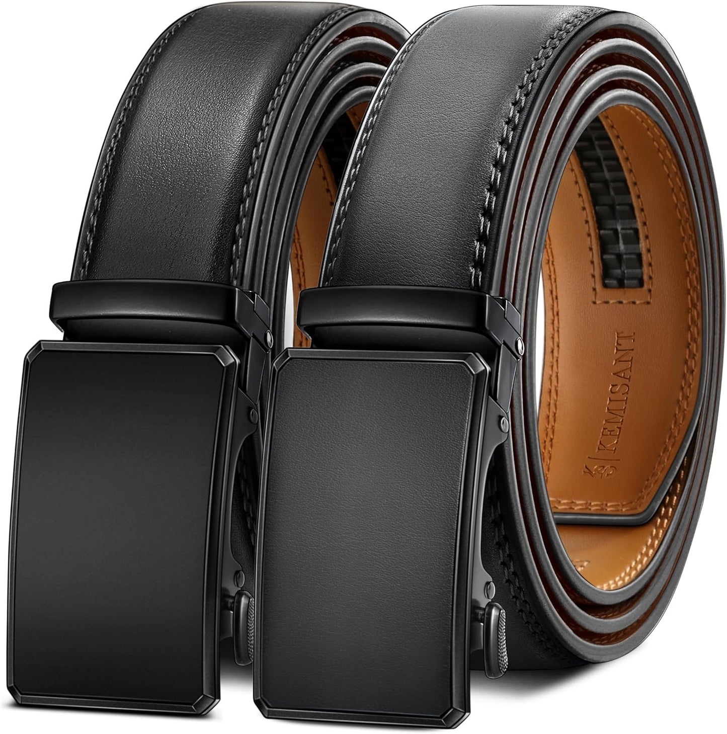 KEMISANT Men Belt 2 Pack - Stylish Leather Ratchet Belts