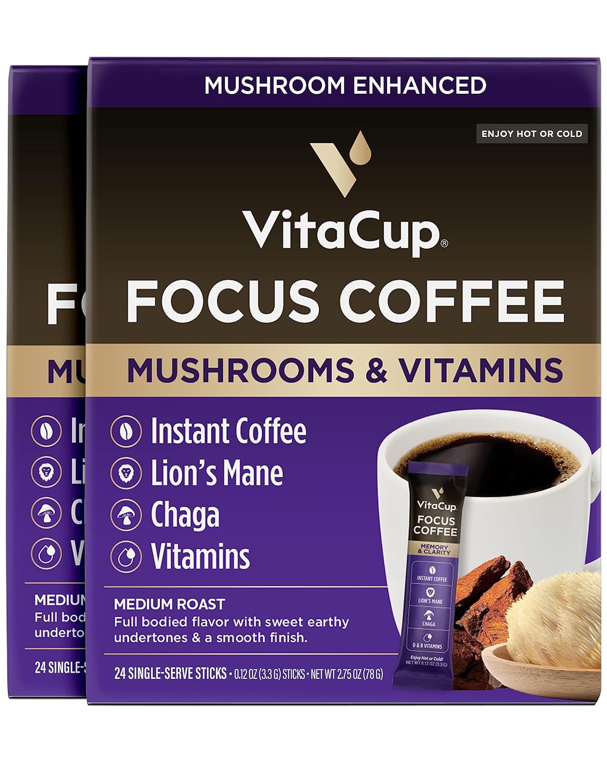 VitaCup Focus Mushroom Coffee Instant Packets for Clarity