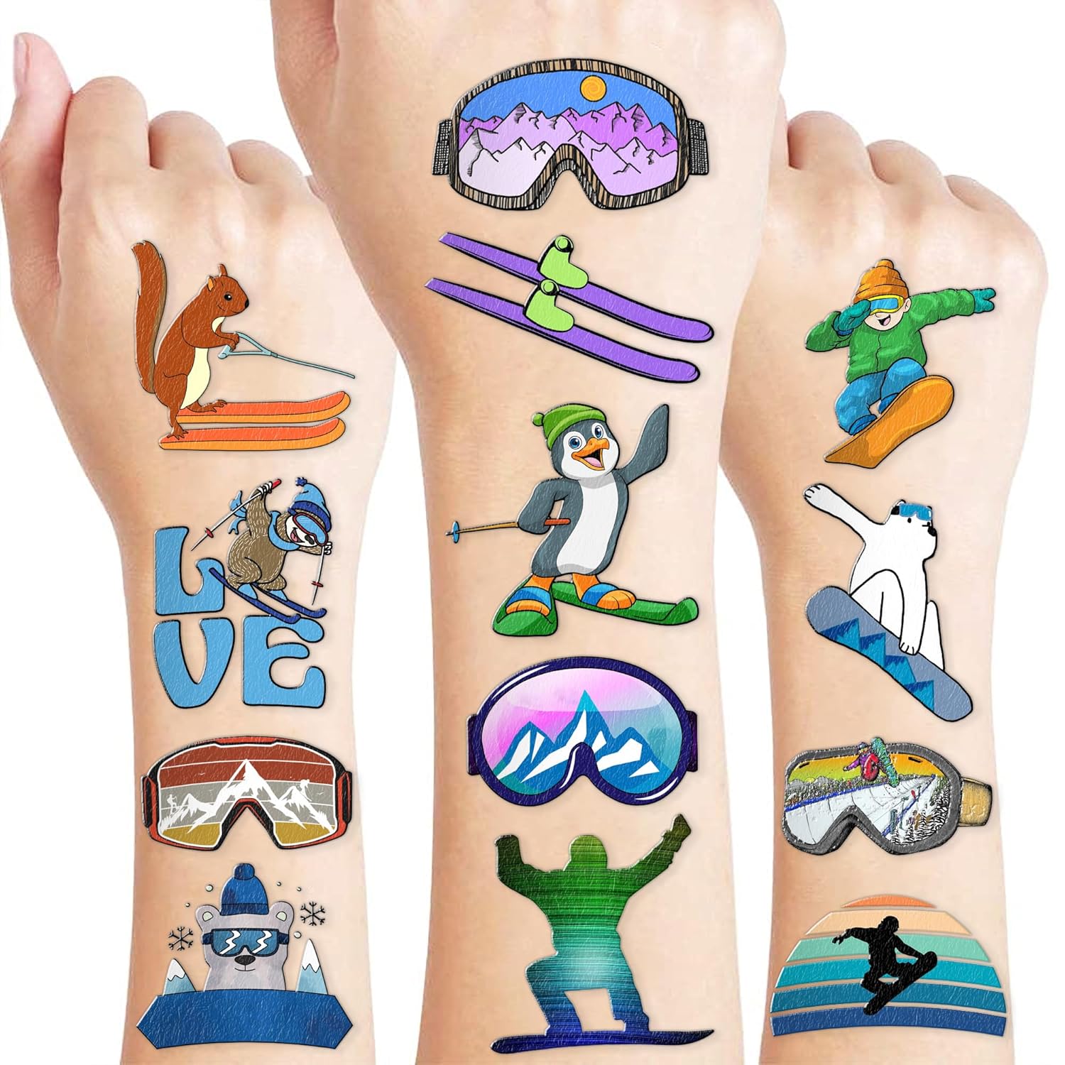 Snow Theme Temporary Tattoos - 100 PCS Ski Fun 