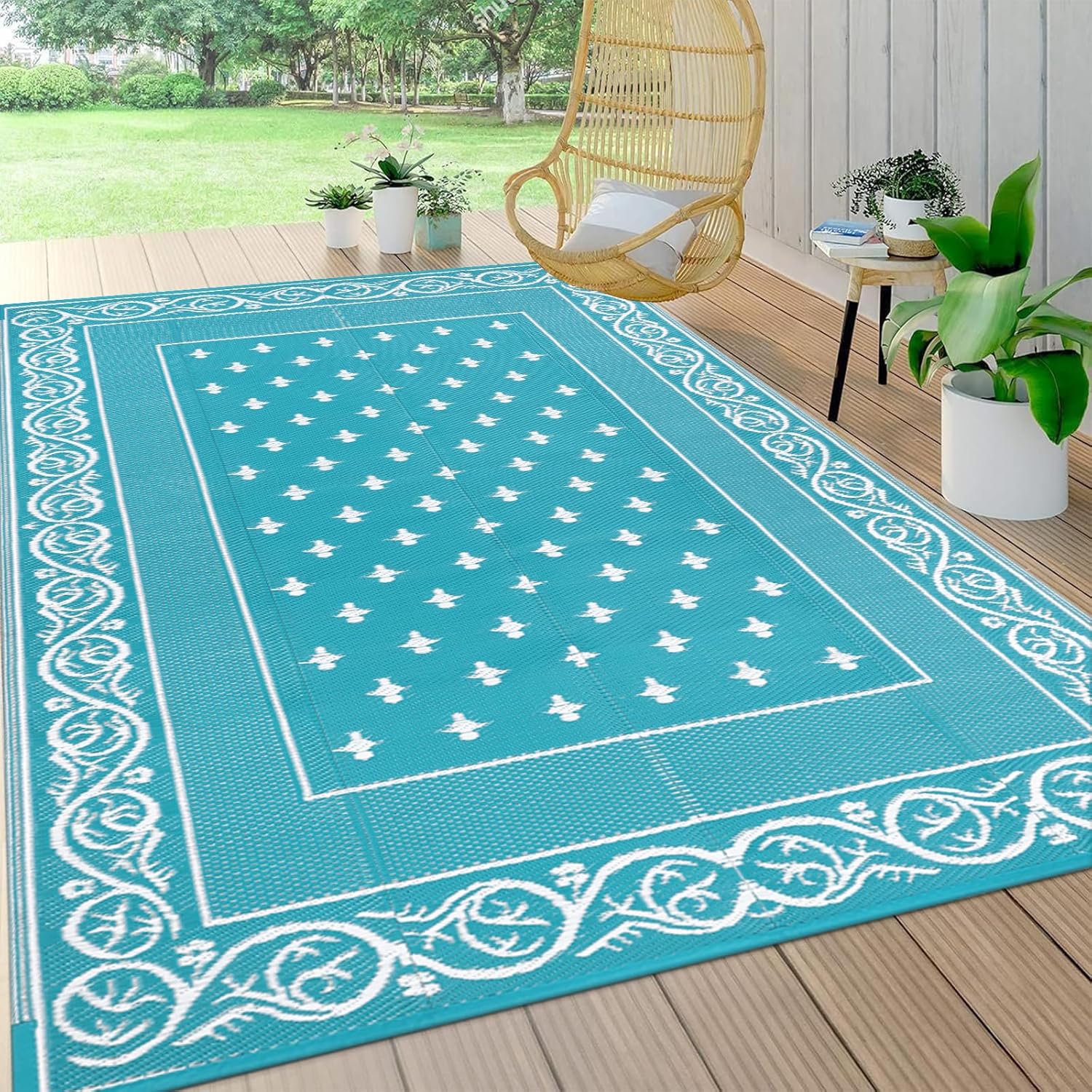 Pauwer Waterproof Outdoor Rug 6x9 for Patio and Camping Use