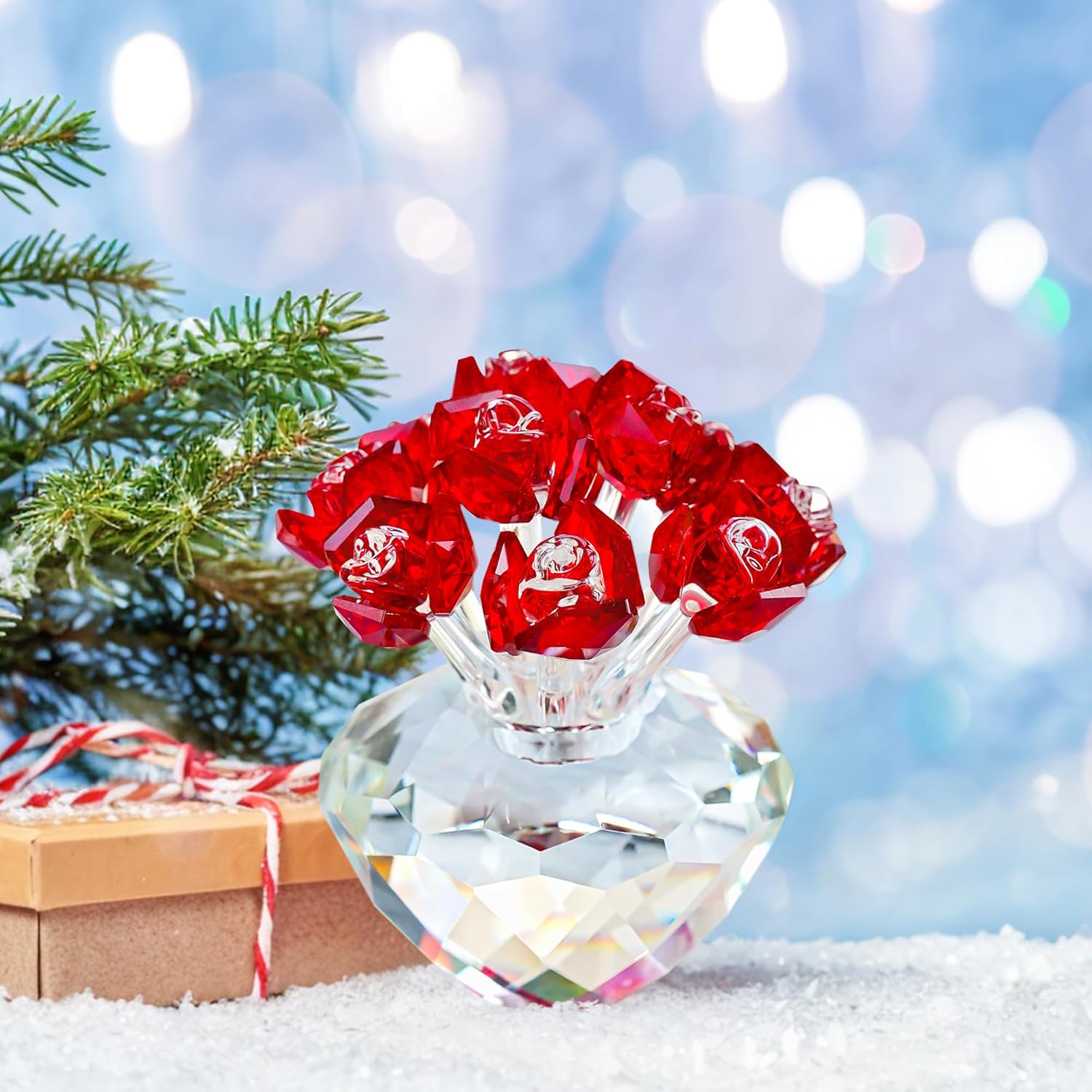 Red Rose Crystal Flower Figurines - Perfect Gift for Women
