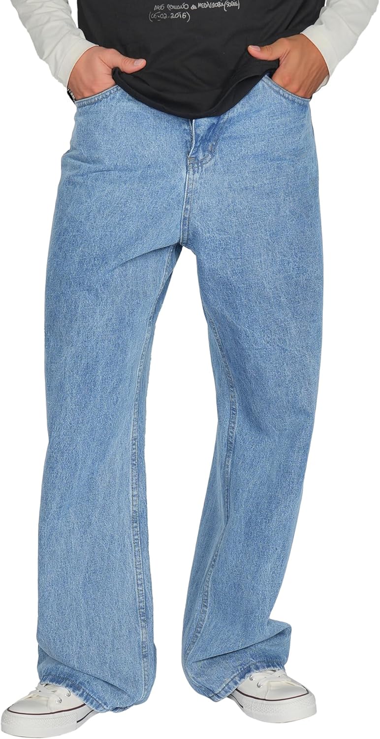 Plaid&Plain Men's Hip Hop Baggy Jeans for Casual Streetwear