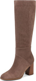 Knee High Boots Women Faux Suede Wide Calf Block Heel - Fall Ready
