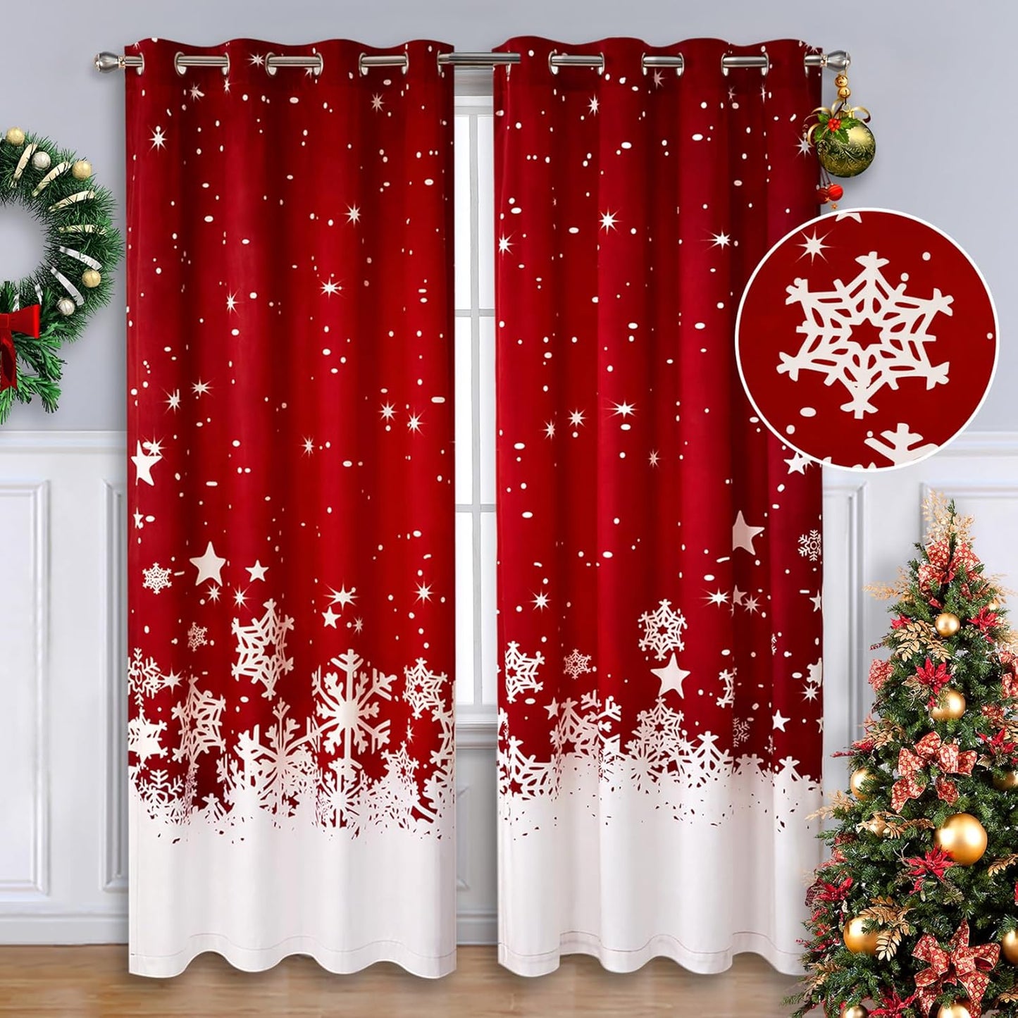 CAROMIO Christmas 95 Inch Curtains for Living Room 2 Panels Set