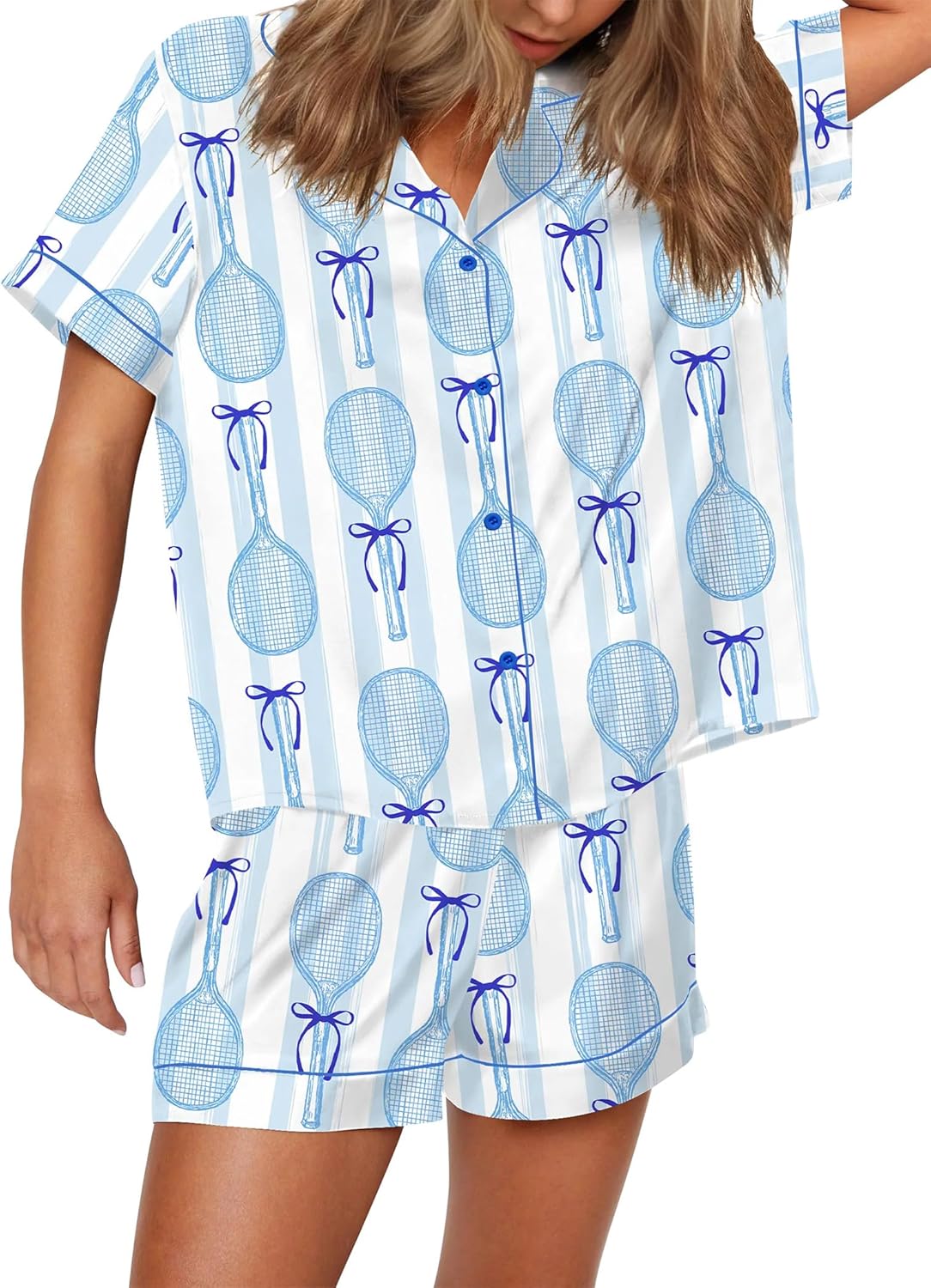 Satin Pajamas for Women Set with Sport Ball Print - Cozy Comfort