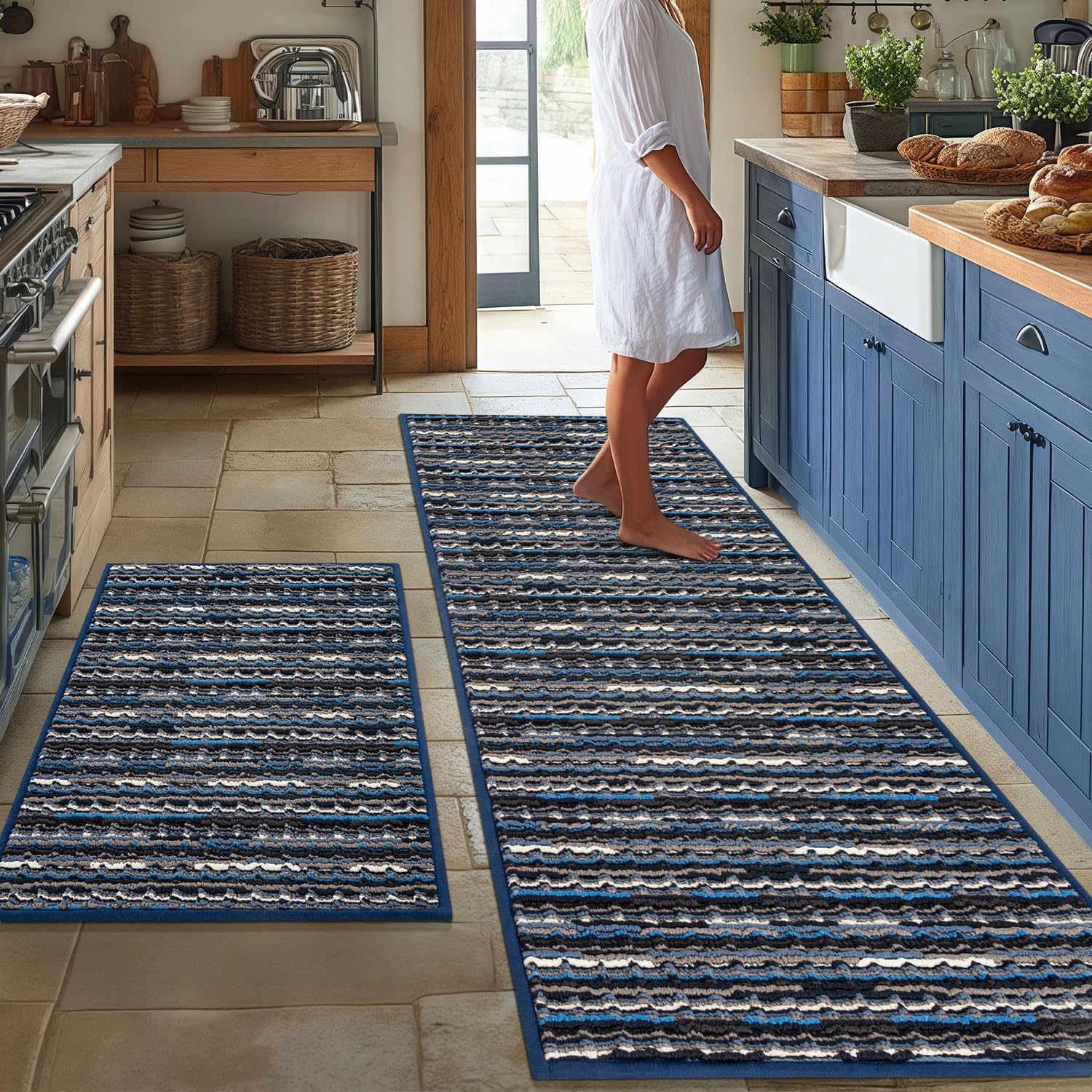 Non Slip Kitchen Rugs Sets of 2 for Vintage Style Decor