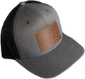Leather Patch Trucker Hat - Handmade American Flag Patch