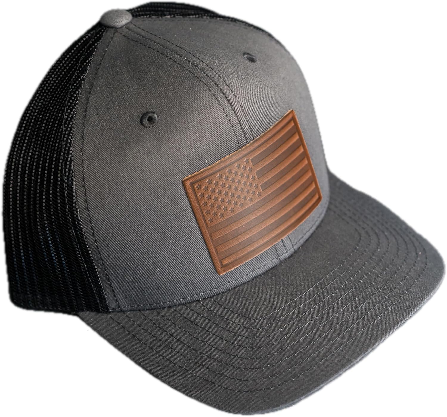Handmade Leather Patch Trucker Hats - Unique American Flag Style