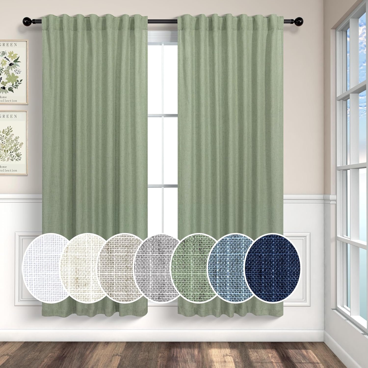 Light Sage Curtains 72 Inch Length for Bedroom and Living Room
