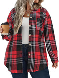 IN'VOLAND Women's Plus Size Plaid Shacket Long Sleeve Button Down soft