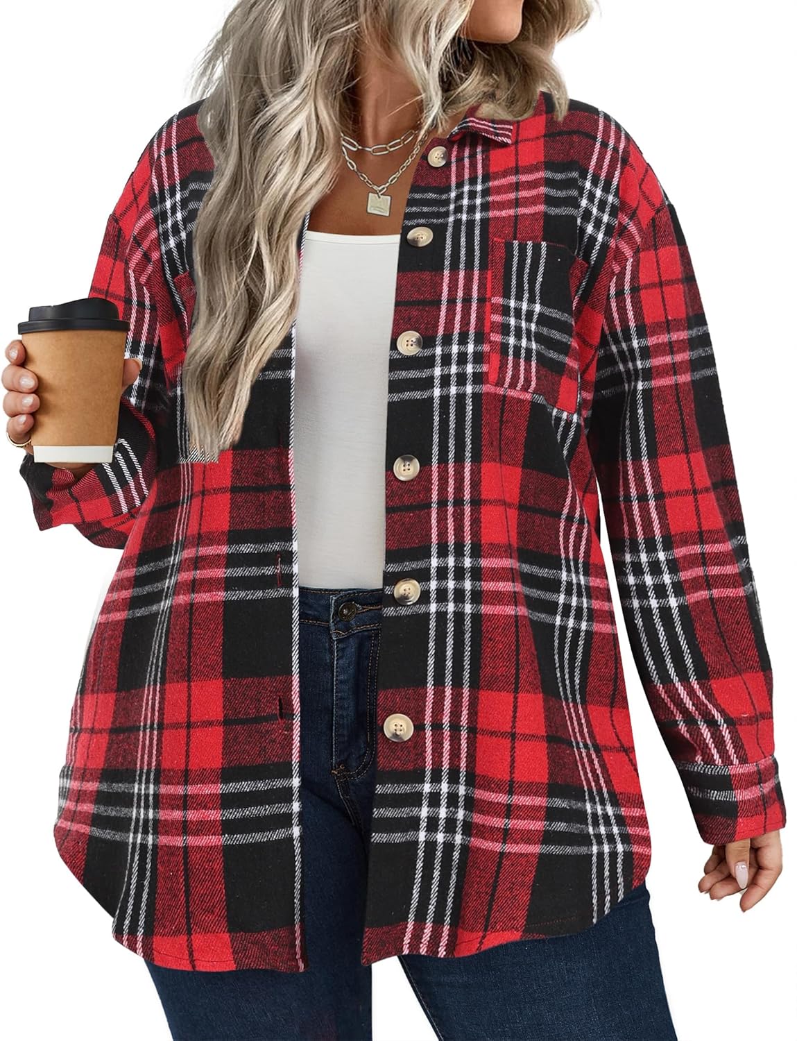 Plus Size Plaid Shacket for Women - Cozy and Stylish Jacket
